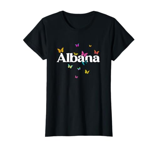 ALBANA - Schöner Mädchen Name mit bunten Schmetterlingen T-Shirt von ALBANA Tochter Enkel Geburtstag Geschenkideen