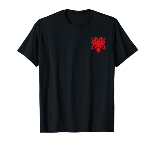 ALBANIA ALBANIAN FLAG - Albanischer Adler Tirana T-Shirt - Schwarz - Unisex - Kurzarm - Small - Klassisch - Distressed Chest Patch Style von ALBANIA ALBANIAN FLAG
