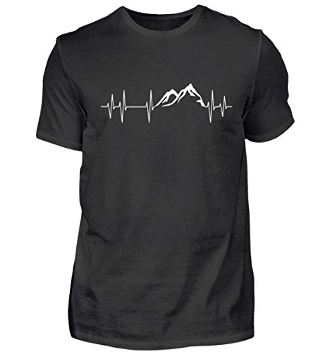 Berge Herzschlag Bergsteigen Hearbeat Wandern EKG Puls Skifahrer Geschenk Kletterer - Herren Shirt -L-Schwarz von ALBASPIRIT