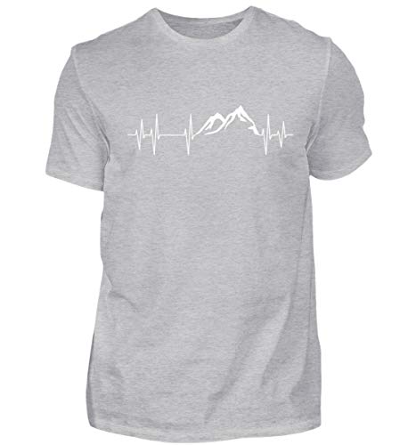 Berge Herzschlag Bergsteigen Hearbeat Wandern EKG Puls Skifahrer Geschenk Kletterer - Herren Shirt -M-Grau (Meliert) von ALBASPIRIT