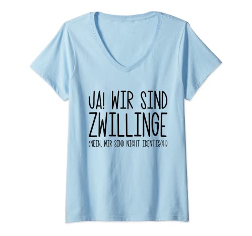 Damen Zwillingsschwester Geschenk Zwillingsbruder Spruch Zwillinge T-Shirt mit V-Ausschnitt von ALBASPIRIT