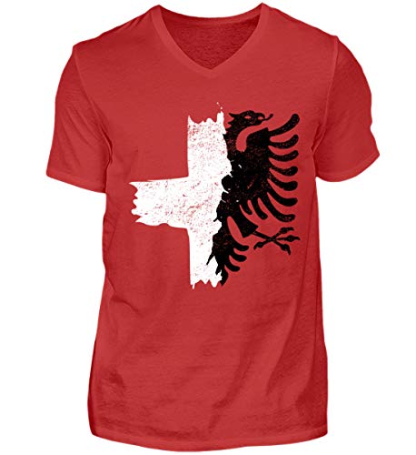 Halb Albanien Schweiz Fahne T-Shirt Albanischer Adler Kreuz Schweizer Flagge - Herren V-Neck Shirt von ALBASPIRIT