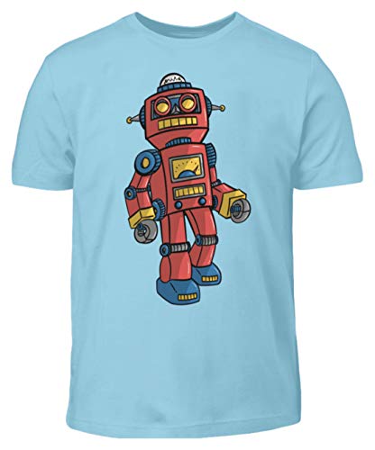 Roboter Vintage Robotik Robodance Sci-Fi Nerd Retro Blechroboter Geschenk - Kinder T-Shirt -7/8 (122/128)-Himmelblau von ALBASPIRIT