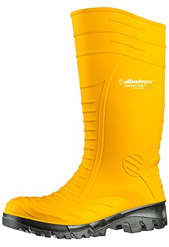 ALBATROS Arbeitsgummistiefel Protector Plus S5 – Hochwertige Arbeitsschuhe für Herren – Wasserdichte Gummistiefel mit Stahlkappe & Durchtrittschutz Gelb Größe 48 von ALBATROS