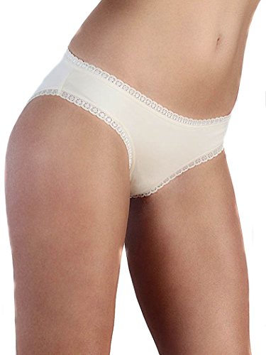 4 er Pack Damen Slip mit Spitze Bio-Baumwolle Bikinislip Unterhose Unterwäsche (as3, Alpha, m, Regular, Regular, Natur-Ecru) von ALBERO NATUR