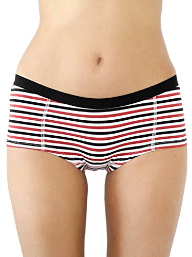 2 er Pack Damen Boyshort Bio-Baumwolle Slip Panties Hotpant Boxer Unterhosen (as3, Alpha, x_l, Regular, Regular, schwarz-rot-weiß-gestreift) von ALBERO NATUR