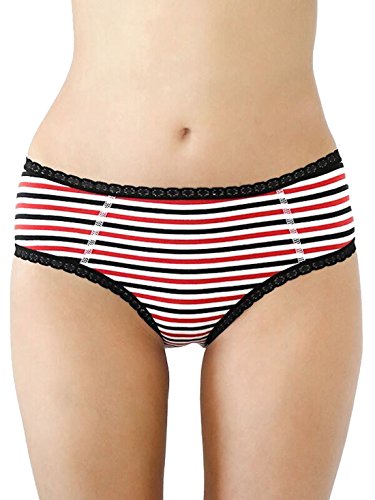 ALBERO NATUR 2 er Pack Damen Hipster Slip Spitze Bio-Baumwolle Hotpants 16 Farben Unterhose (as3, Alpha, m, Regular, Regular, Schwarz-Rot-Weiß-Gestreift) von ALBERO NATUR