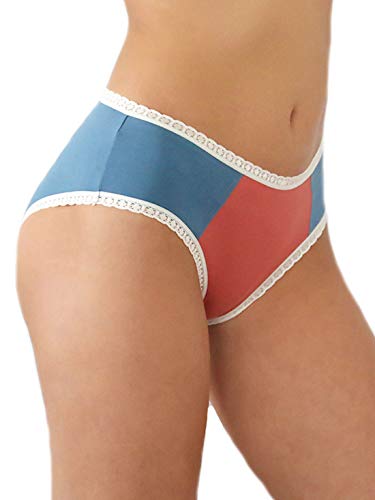 ALBERO NATUR 2 er Pack Damen Hipster Slip Spitze Bio-Baumwolle Hotpants Unterhose (DE/NL/SE/PL, Alphanumerisch, S, Regular, Regular, denimblau-zedernstaub) von ALBERO NATUR