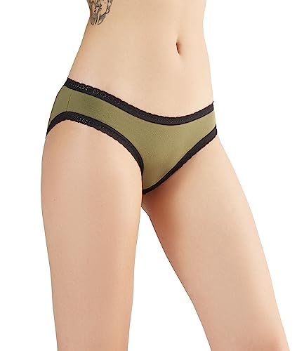 ALBERO NATUR 2 er Pack Damen Slip mit Spitze Bio-Baumwolle Bikinislip Unterhose 9 Farben (as3, Alpha, l, Regular, Regular, Oliv-Grün) von ALBERO NATUR