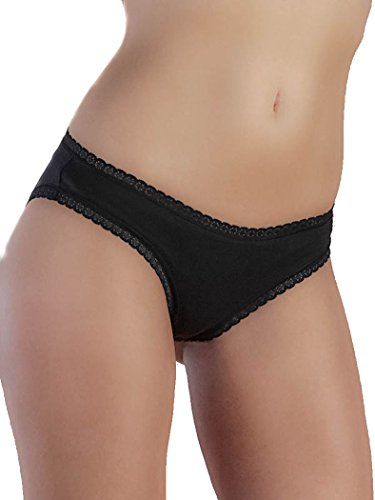 4 er Pack Damen Slip mit Spitze Bio-Baumwolle Bikinislip Unterhose Unterwäsche (as3, Alpha, l, Regular, Regular, Schwarz) von ALBERO NATUR