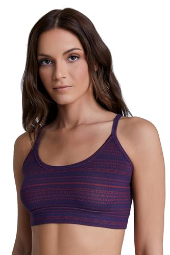 ALBERO NATUR Damen Bustier Bio-Baumwolle Sport BH Unterhemd Yoga Pilates (DE/NL/SE/PL, Alphanumerisch, S, Regular, Regular, Tibetrot-Navy-Geometrisch) von ALBERO NATUR