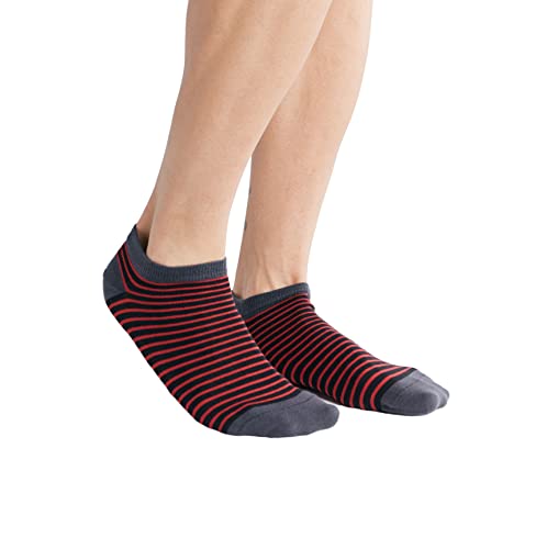 ALBERO NATUR Damen Herren 2 Paar Sneakersocken Bio-Baumwolle Socken Ringel Unisex (as3, numeric, numeric_43, numeric_46, regular, regular, Kirschrot-Schwarz) von ALBERO NATUR