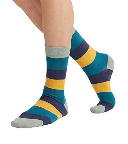 ALBERO NATUR Damen Herren Strümpfe 2 Paare Bio-Baumwolle Socken Geringelt Ringelsocken (as3, numeric, numeric_43, numeric_46, regular, regular, frostgrün-petrol-indigo-gelb) von ALBERO NATUR