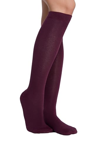 ALBERO NATUR Kniestrümpfe Socken Bio-Baumwolle Unisex Damen Herren (DE/NL/SE/PL, Numerisch, 35, 38, Regular, Regular, Bordeaux) von ALBERO NATUR