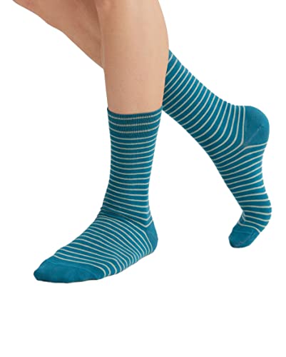 ALBERO NATUR Strümpfe Socken 2 Paar Damen Herren Bio-Baumwolle Geringelt Gestreift 2308 (as3, numeric, numeric_39, numeric_42, regular, regular, petrol-frostgrün) von ALBERO NATUR