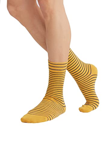 ALBERO NATUR Strümpfe Socken 2 Paar Damen Herren Bio-Baumwolle Geringelt Gestreift 2308 (as3, numeric, numeric_39, numeric_42, regular, regular, senfgelb-dunkelblau) von ALBERO NATUR