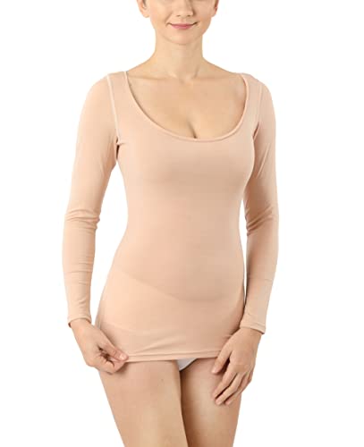 ALBERT KREUZ Damen Funktionsunterhemd Merinowolle-Tencel™ Lyocell unsichtbar tiefer Rundausschnitt Langarm Hautfarbe XL von ALBERT KREUZ