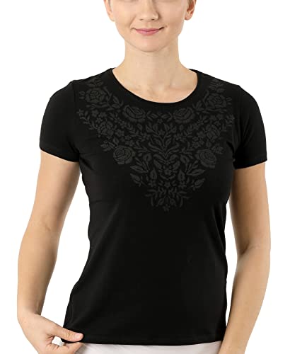 ALBERT KREUZ Damen T-Shirt Baumwolle-LENZING™ Modal Sorgenfreie Wechseljahre Rundhals Kurzarm schwarz L von ALBERT KREUZ