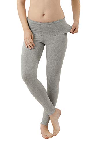 ALBERT KREUZ Damen Yoga Leggings Bio-Stretchbaumwolle Highwaist Umklappbund grau, 34/36 XS von ALBERT KREUZ