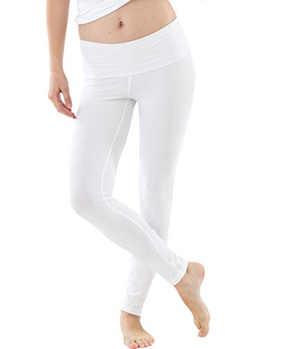 ALBERT KREUZ Damen Yoga Leggings Bio-Stretchbaumwolle Highwaist Umklappbund weiß, 36/38 S von ALBERT KREUZ