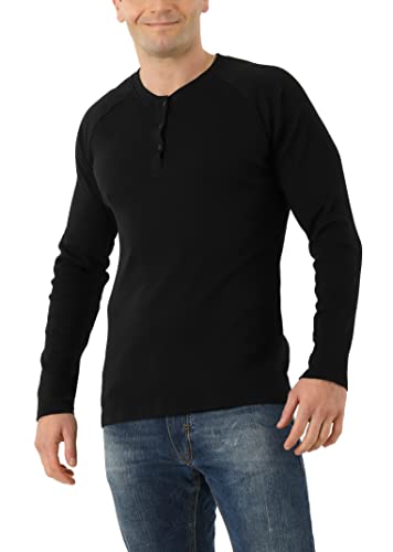 ALBERT KREUZ Herren Langarmshirt Bio-Stretchbaumwolle Rundhals mit Knopfleiste gerippt Schwarz XXL von ALBERT KREUZ
