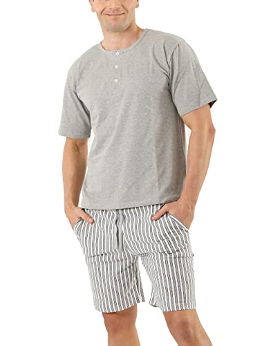 ALBERT KREUZ Herren Schlafanzug Stretch-Baumwolle Rundhals mit Knopfleiste Kurzarm mit kurzen Hosen Gemustert Grau L von ALBERT KREUZ