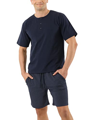 ALBERT KREUZ Herren Schlafanzug Stretch-Baumwolle Rundhals mit Knopfleiste Kurzarm mit kurzen Hosen Gemustert Marine 3XL von ALBERT KREUZ