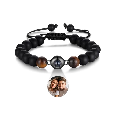 ALBERTBAND Tigerauge Perlen Armband Mit Personalisiertem Foto - Projektion Armband für Ihn, Partner, Paar - Geschenke für Geburtstage, Valentinstag, Weihnachten (#1) von ALBERTBAND