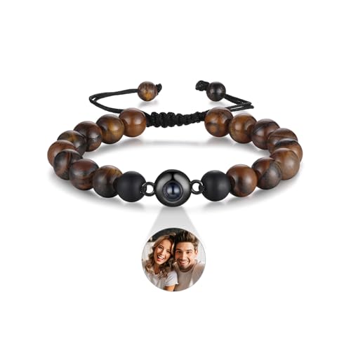 ALBERTBAND Tigerauge Perlen Armband mit Personalisiertem Foto und Projektion für Ihn Partner Paar - Geschenke für Geburtstage, Valentinstag, Weihnachten (#3) von ALBERTBAND