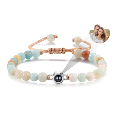 ALBERTBAND Personalisiertes Foto Armband Mit Tigerauge Perlen - Projektion Armband für Ihn, Partner, Paar - Geschenke für Geburtstage, Valentinstag, Weihnachten (BA-7) von ALBERTBAND