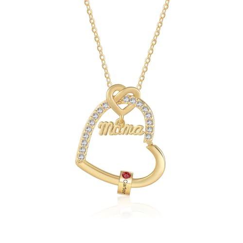 ALBERTBAND Damen Kette mit Namen Personalisierte Mama Oma Halskette Herz Anhänger mit Geburtsstein Geschenk für Muttertag Weihnachten Valentinstag (1 name) von ALBERTBAND