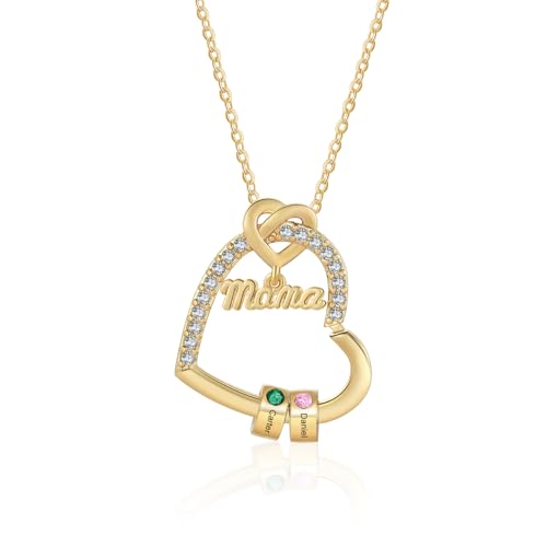ALBERTBAND Damen Kette mit Namen Personalisierte Mama Oma Halskette Herz Anhänger mit Geburtsstein Geschenk für Muttertag Weihnachten Valentinstag (2 name) von ALBERTBAND