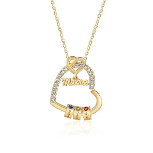 ALBERTBAND Damen Kette mit Namen Personalisierte Mama Oma Halskette Herz Anhänger mit Geburtsstein Geschenk für Muttertag Weihnachten Valentinstag (3 name) von ALBERTBAND