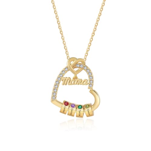 ALBERTBAND Damen Kette mit Namen Personalisierte Mama Oma Halskette Herz Anhänger mit Geburtsstein Geschenk für Muttertag Weihnachten Valentinstag (4 name) von ALBERTBAND
