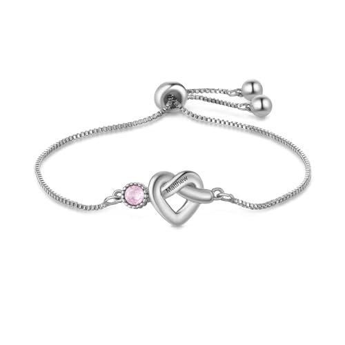 ALBERTBAND Damenarmband mit Gravur Personalisierte Armbänder mit 1-4 Namen Geburtssteinen Silber Herz-Armband Personalisierte Geschenke für FrauenMutter Ehefrau Freundin (1 Geburtssteinen) von ALBERTBAND