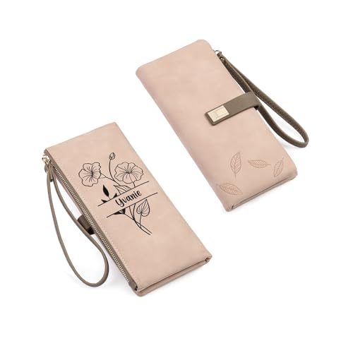 ALBERTBAND Geldbörse Damen mit Foto Text Leder Geldbörse Langes Muttertagsgeschenk Personalisierte Geschenke für Mütter Großmütter Töchter Freunde (Rosa) von ALBERTBAND