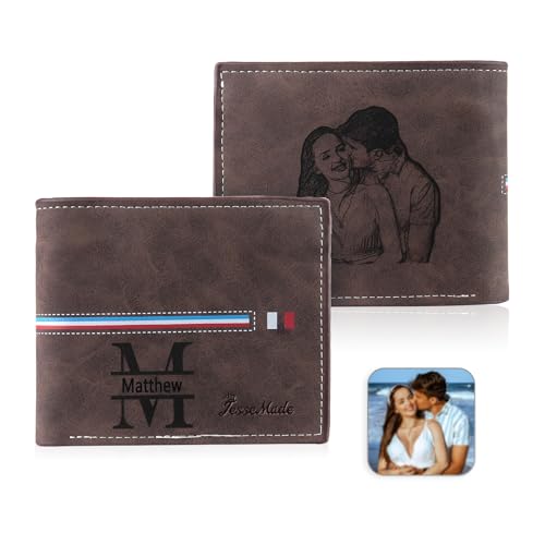 ALBERTBAND Geldbörsen für Herren Personalisierte Brieftasche mit Namen und Foto Vatertag Geburtstag Jahrestag Geschenk Opa Papa Sohn Ehemann Geldbörsen (E) von ALBERTBAND