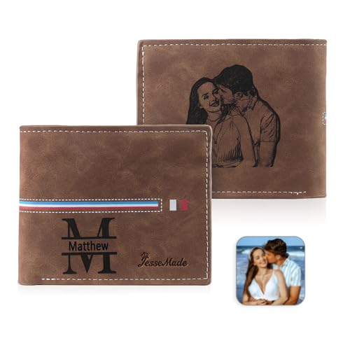 ALBERTBAND Geldbörsen für Herren Personalisierte Brieftasche mit Namen und Foto Vatertag Geburtstag Jahrestag Geschenk Opa Papa Sohn Ehemann Geldbörsen (F) von ALBERTBAND