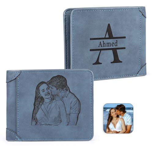 ALBERTBAND Geldbörsen für Herren Personalisierte Brieftasche mit Namen und Foto Vatertag Geburtstag Jahrestag Geschenk Opa Papa Sohn Ehemann Geldbörsen (B) von ALBERTBAND