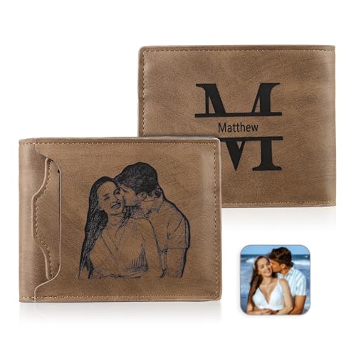 ALBERTBAND Geldbörsen für Herren Personalisierte Brieftasche mit Namen und Foto Vatertag Geburtstag Jahrestag Geschenk Opa Papa Sohn Ehemann Geldbörsen (H) von ALBERTBAND