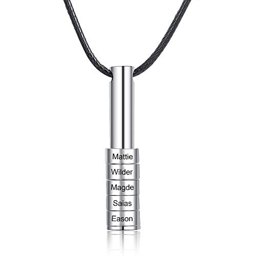 ALBERTBAND Halskette für Männer Personalisierte gravierte Lederanhänger mit 1-9 Perlen in Silber/Schwarz Halsketten Familie Vater Vater Ehemann Beste Freunde Geschenk für den Vatertag (Silber-5names) ALBERTBAND Halskette für Männer Personalisierte gravierte Lederanhänger mit 1-9 Perlen in Silber/Schwarz Halsketten Familie Vater Vater Ehemann Beste Freunde Geschenk für den Vatertag (Silber-5names) von ALBERTBAND