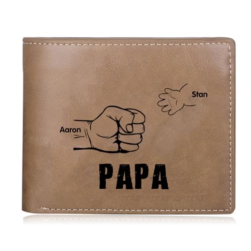 ALBERTBAND Herren Geldbörse mit Namen Foto Gravur Vatertagsgeschenk für Papa Personalisiert Portmonee Geschenk (Braun-2 Name) von ALBERTBAND