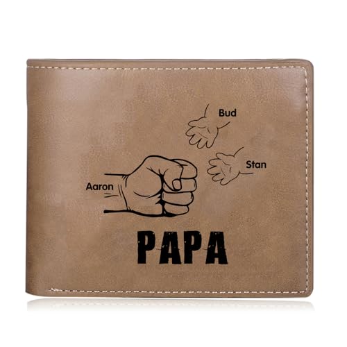ALBERTBAND Herren Geldbörse mit Namen Foto Gravur Vatertagsgeschenk für Papa Personalisiert Portmonee Geschenk (Braun-3 Name) von ALBERTBAND