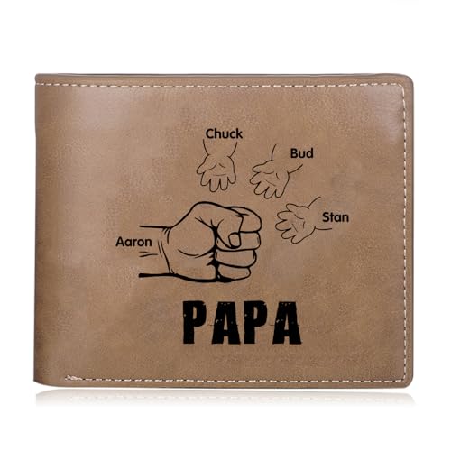 ALBERTBAND Herren Geldbörse mit Namen Foto Gravur Vatertagsgeschenk für Papa Personalisiert Portmonee Geschenk (Braun-4 Name) von ALBERTBAND