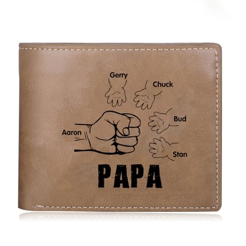 ALBERTBAND Herren Geldbörse mit Namen Foto Gravur Vatertagsgeschenk für Papa Personalisiert Portmonee Geschenk (Braun-5 Name) von ALBERTBAND