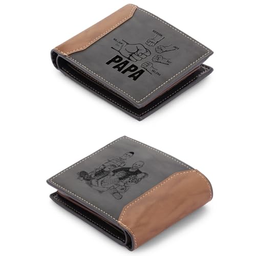 ALBERTBAND Herren Geldbörse mit Namen Foto Gravur Vatertagsgeschenk für Papa Personalisiert Portmonee Geschenk (Grau-5 Name) von ALBERTBAND