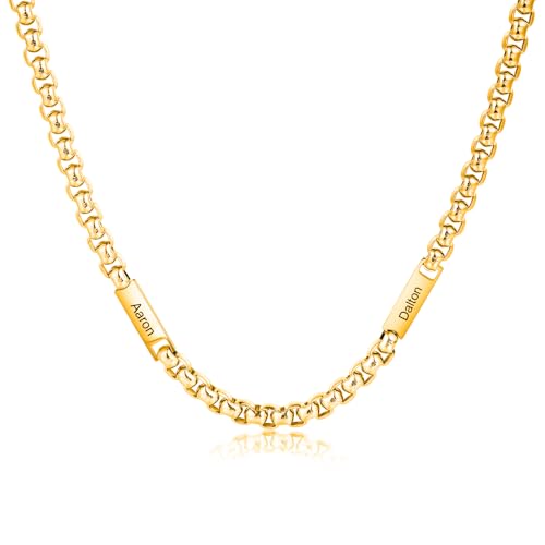 ALBERTBAND Herren Kette mit 1-5 Namen Personalisierte Halskette für Männer Weihnachtstag Vatertagsgeschenk für Papa Opa Ehemann (Gold-2 name) von ALBERTBAND