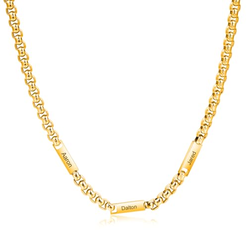 ALBERTBAND Herren Kette mit 1-5 Namen Personalisierte Halskette für Männer Weihnachtstag Vatertagsgeschenk für Papa Opa Ehemann (Gold-3 name) von ALBERTBAND