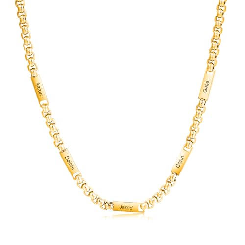 ALBERTBAND Herren Kette mit 1-5 Namen Personalisierte Halskette für Männer Weihnachtstag Vatertagsgeschenk für Papa Opa Ehemann (Gold-5 name) von ALBERTBAND