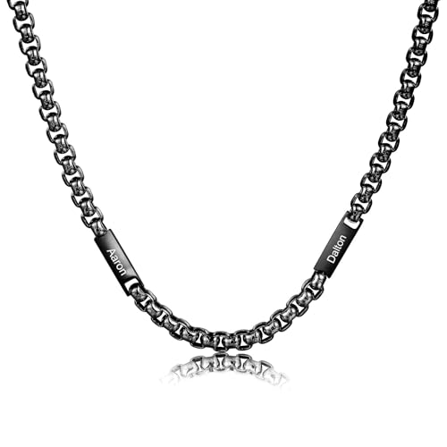 ALBERTBAND Herren Kette mit 1-5 Namen Personalisierte Halskette für Männer Weihnachtstag Vatertagsgeschenk für Papa Opa Ehemann (Schwarz-2 name) von ALBERTBAND